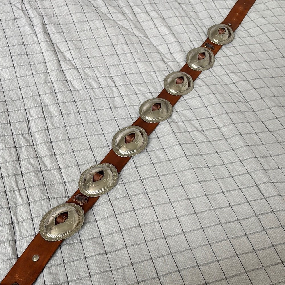Vintage Brown Leather Belt with Silver Accents - Picture 8 of 11